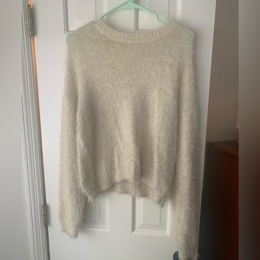 furry white sweater